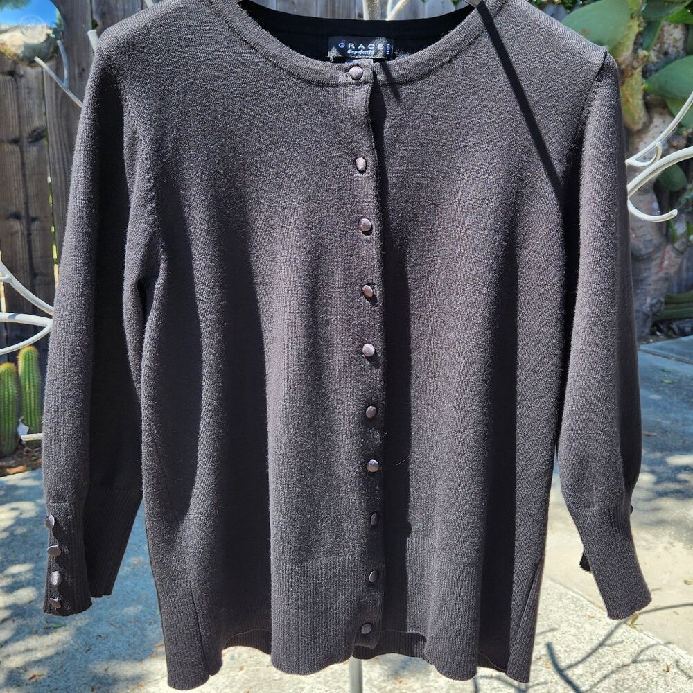 Cute Black Button Sweater by Grace